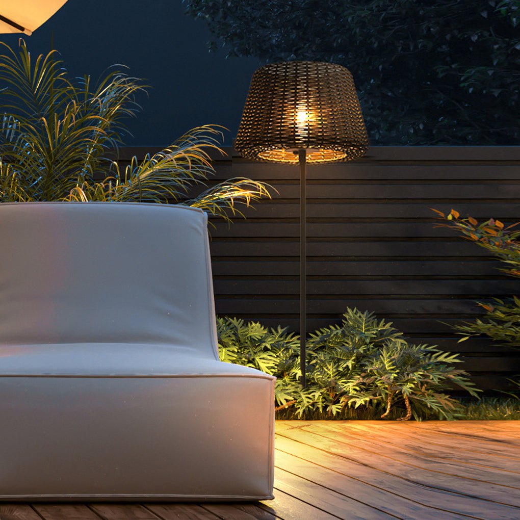 Handwoven Rattan Dome LED Outdoor Floor Lamp IP65 4-Style Multi-Mount 3000K