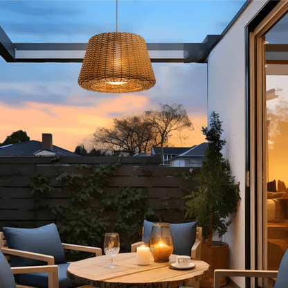 Handwoven Rattan Dome LED Outdoor Floor Lamp IP65 Stainless Steel 3000K 4 Heights