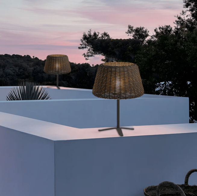 Handwoven Rattan Dome LED Outdoor Floor Lamp IP65 4-Style Multi-Mount 3000K
