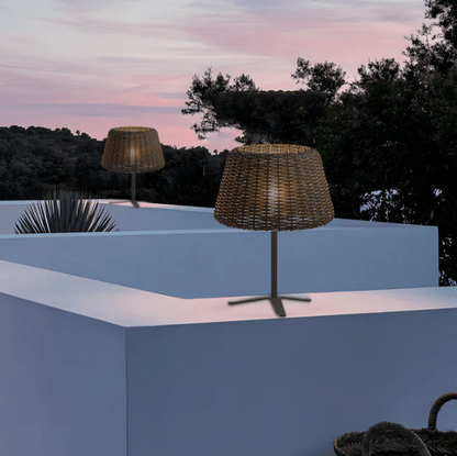 Handwoven Rattan Dome LED Outdoor Floor Lamp IP65 4-Style Multi-Mount 3000K