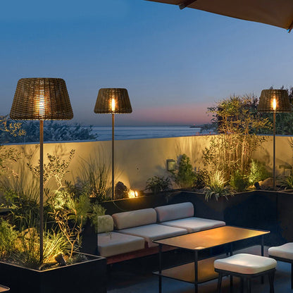 Handwoven Rattan Dome LED Outdoor Floor Lamp IP65 Stainless Steel 3000K 4 Heights