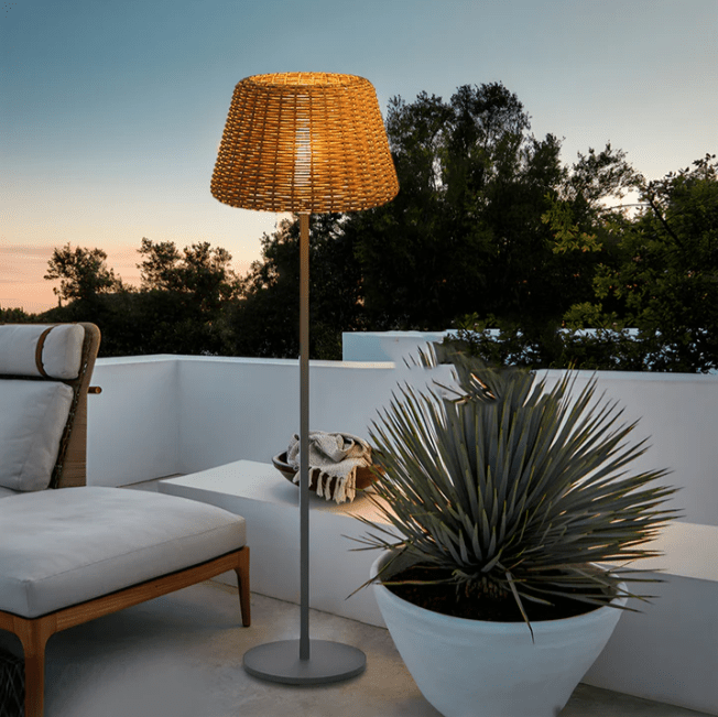 Handwoven Rattan Dome LED Outdoor Floor Lamp IP65 Stainless Steel 3000K 4 Heights