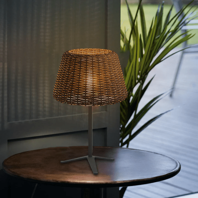 Handwoven Rattan Dome LED Outdoor Floor Lamp IP65 Stainless Steel 3000K 4 Heights