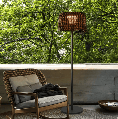 Handwoven Rattan Dome LED Outdoor Floor Lamp IP65 Stainless Steel 3000K 4 Heights