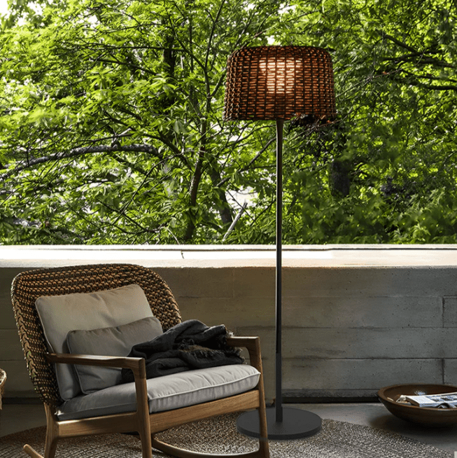 Handwoven Rattan Dome LED Outdoor Floor Lamp IP65 4-Style Multi-Mount 3000K