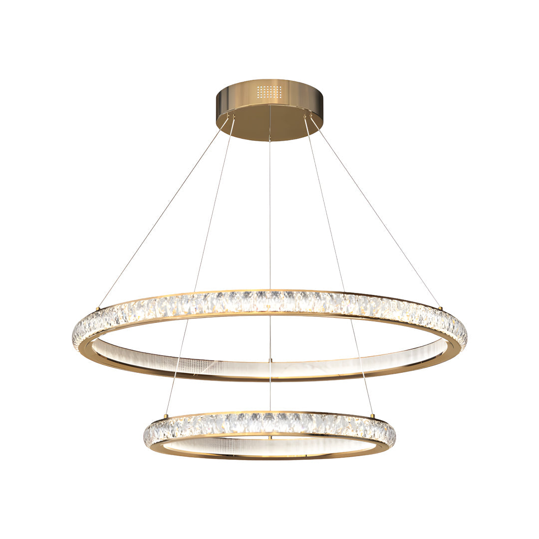 Round Gold Crystal Chandelier Aluminum Clear Crystal Integrated LED Italian 3-Step Dimming