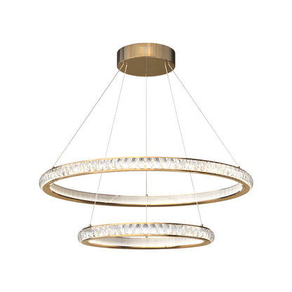 Round Gold Crystal Chandelier Aluminum Clear Crystal Integrated LED Italian 3-Step Dimming