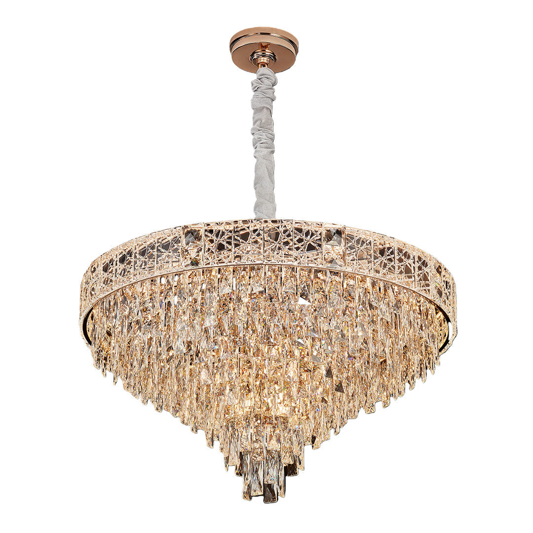 Crystal Chandelier Carbon Steel Champagne Gold European Tiered Hybrid LED E14 Multi-Layer Luxury