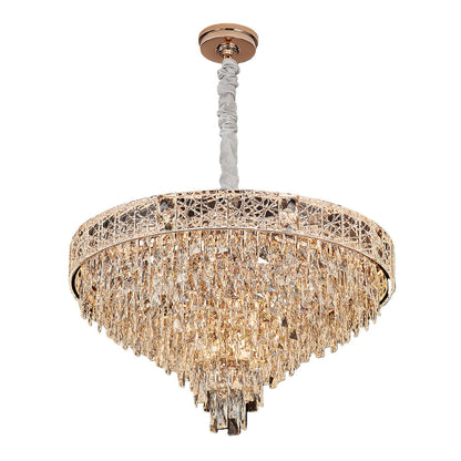 Crystal Chandelier Carbon Steel Champagne Gold European Tiered Hybrid LED E14 Multi-Layer Luxury