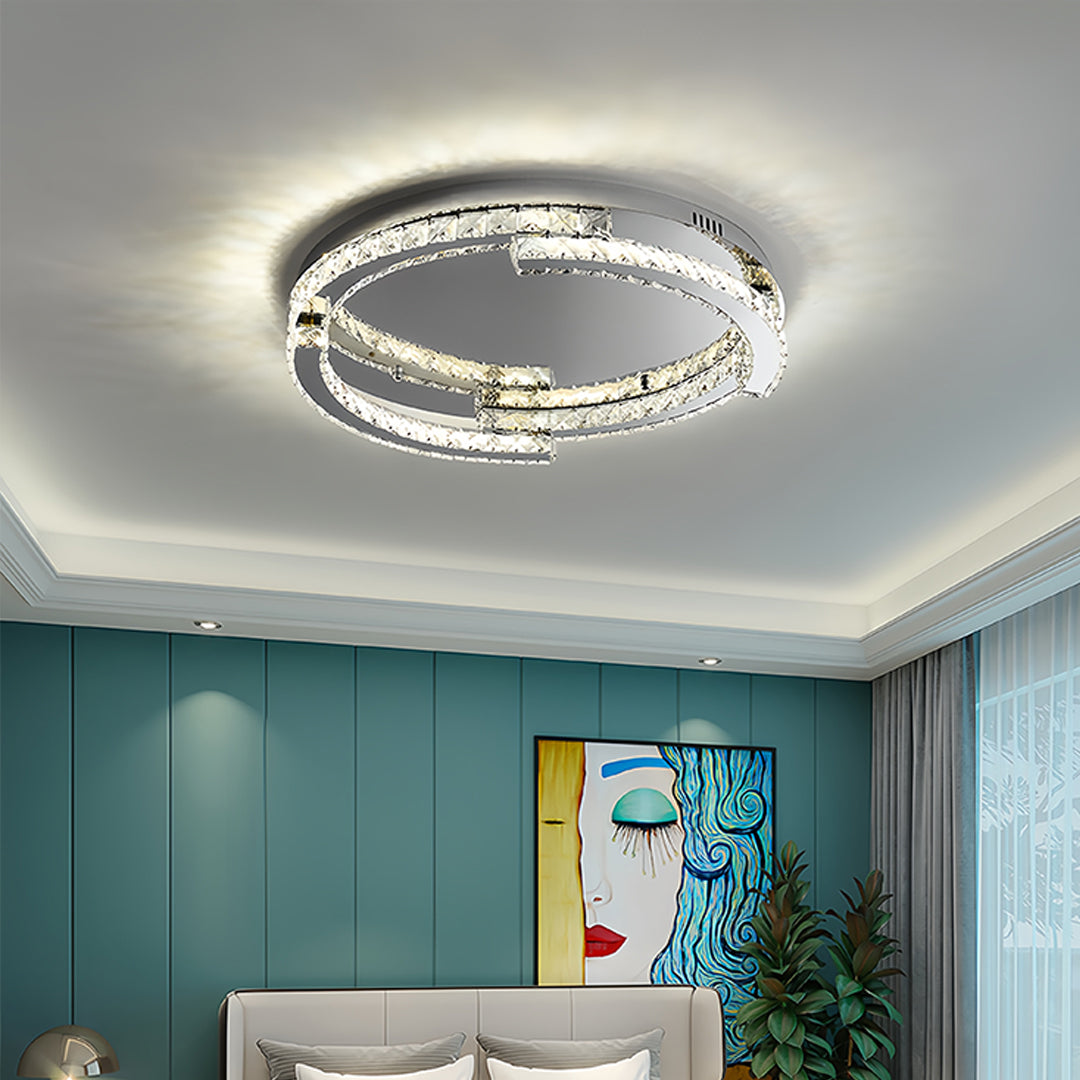 Italian Silver Crystal Flush Mount Round CRI 95 Two Sizes