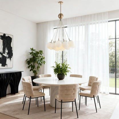 Gold Frame Bubble Glass Chandelier with Transparent Glass Spheres on Fine Suspension Arms
