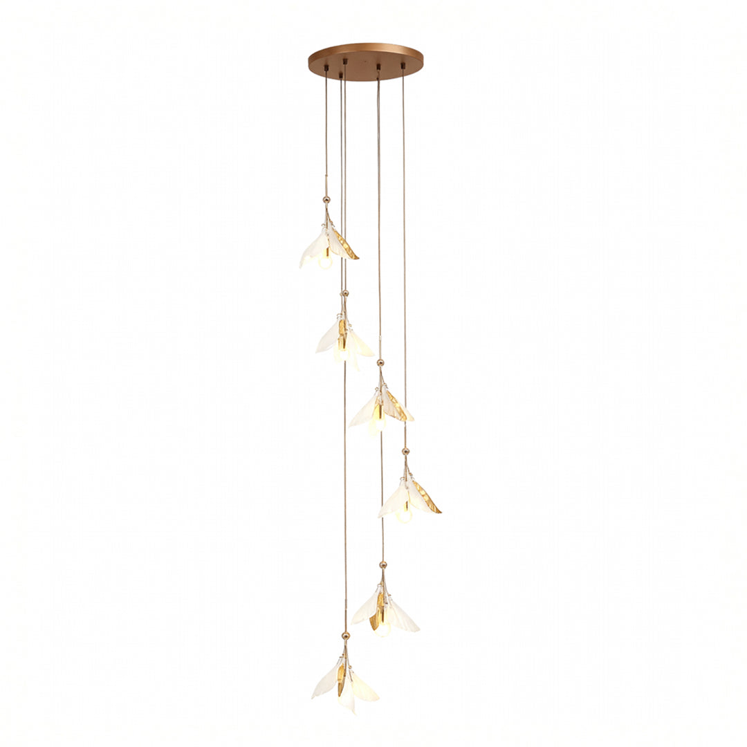 Staircase Chandelier Ceramic Flower Gold Iron E27 Vintage 4-30 Head Warm White