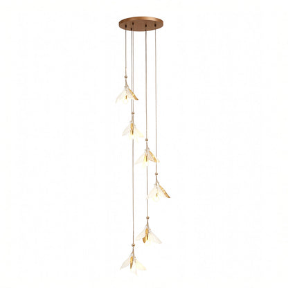 Staircase Chandelier Ceramic Flower Gold Iron E27 Vintage 4-30 Head Warm White