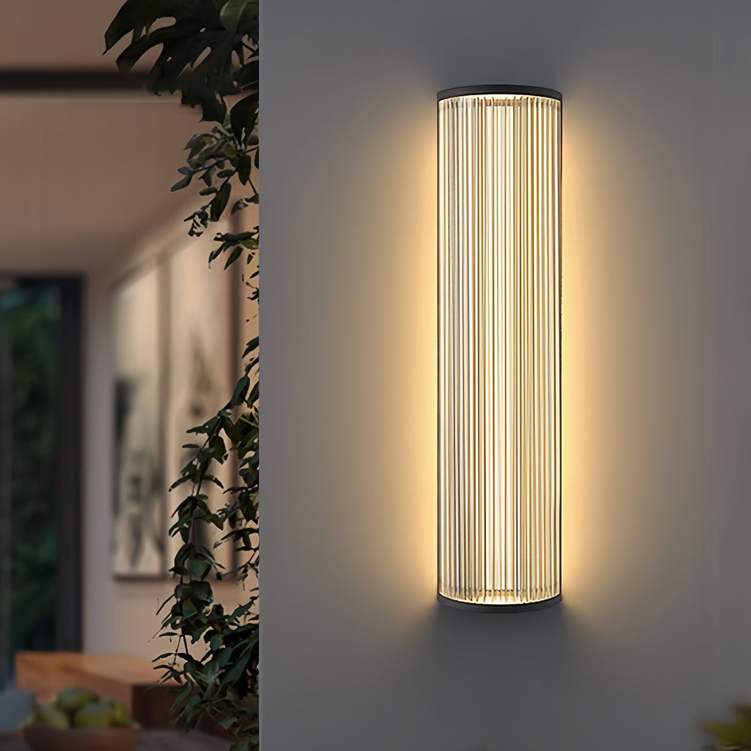 Vertical Fluted Stainless Steel LED Outdoor Wall Sconce IP65 Solar/Hardwired