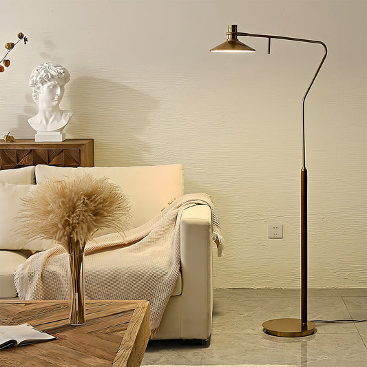 LED Gold Iron Reading Floor Lamp Vintage Industrial 4000K Neutral Rotary Dimmer 120° Adjustable Head Flicker-Free Mid-Century 60''