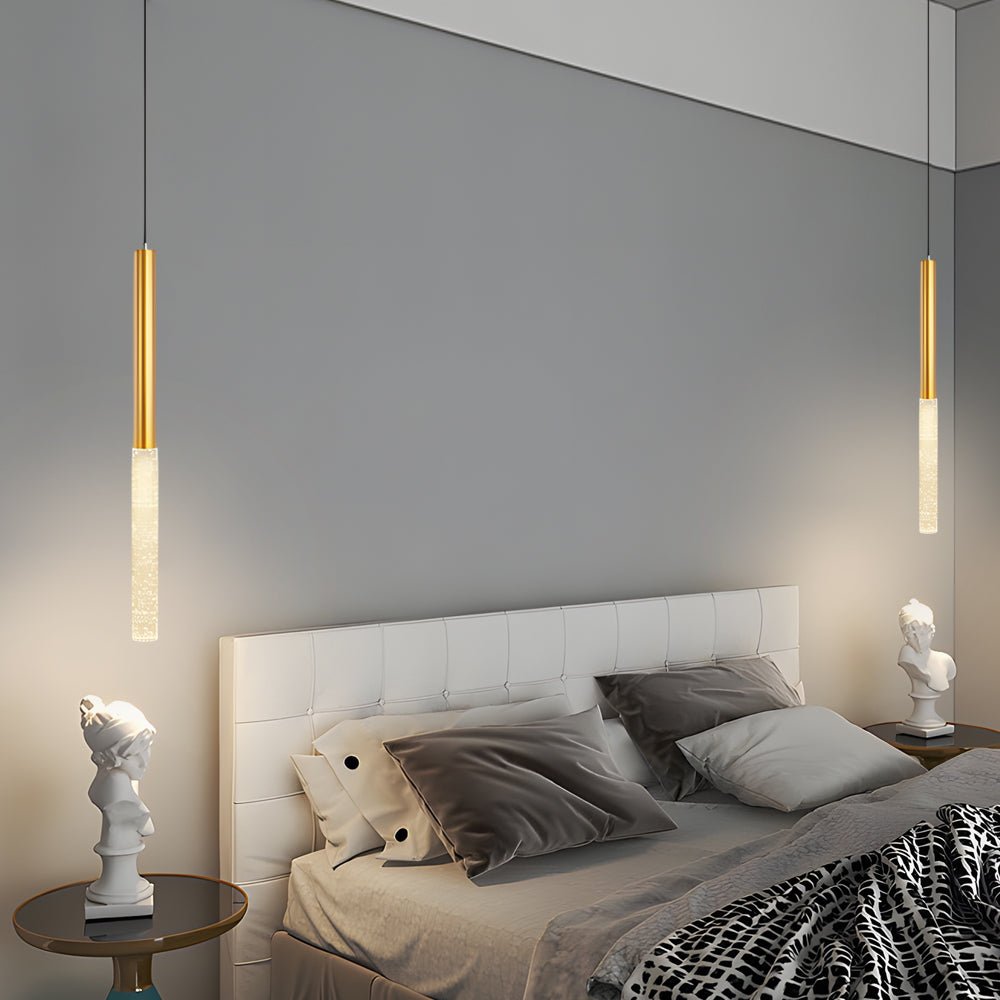 Bubble-Textured Elongated Aluminum Cylinder Pendant Light with 3-Step Colour Temperature in Gold