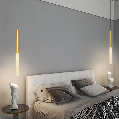 Bubble-Textured Elongated Aluminum Cylinder Pendant Light with 3-Step Colour Temperature in Gold