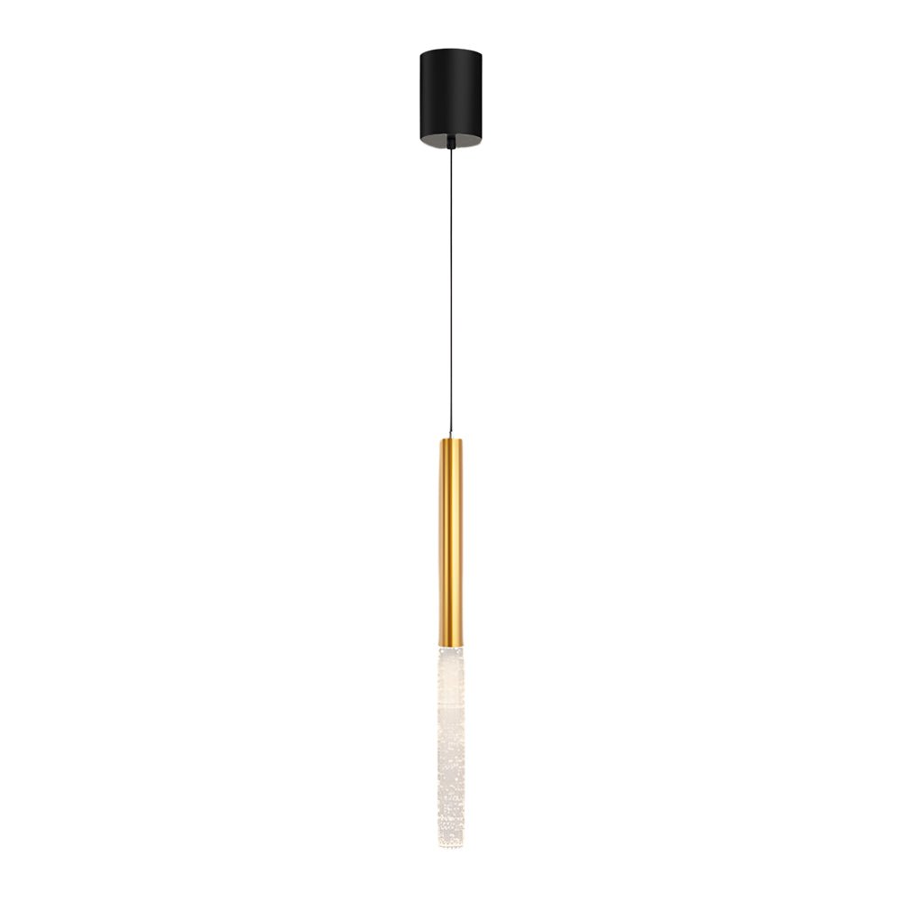 Bubble-Textured Elongated Aluminum Cylinder Pendant Light with 3-Step Colour Temperature in Gold
