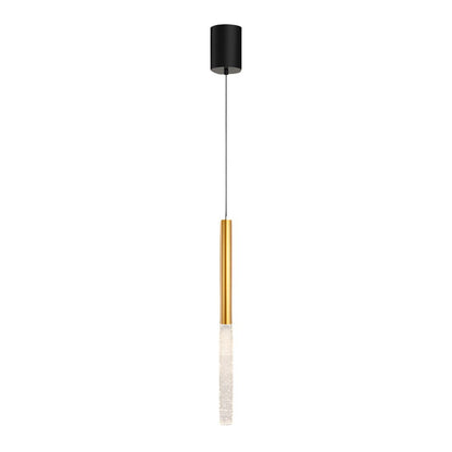 Bubble-Textured Elongated Aluminum Cylinder Pendant Light with 3-Step Colour Temperature in Gold