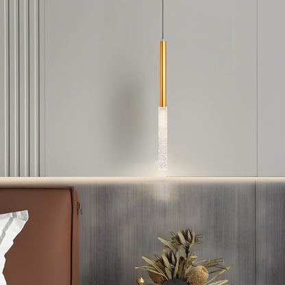 Bubble-Textured Elongated Aluminum Cylinder Pendant Light with 3-Step Colour Temperature in Gold