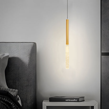 Bubble-Textured Elongated Aluminum Cylinder Pendant Light with 3-Step Colour Temperature in Gold
