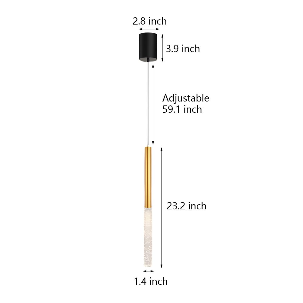 Bubble-Textured Elongated Aluminum Cylinder Pendant Light with 3-Step Colour Temperature in Gold