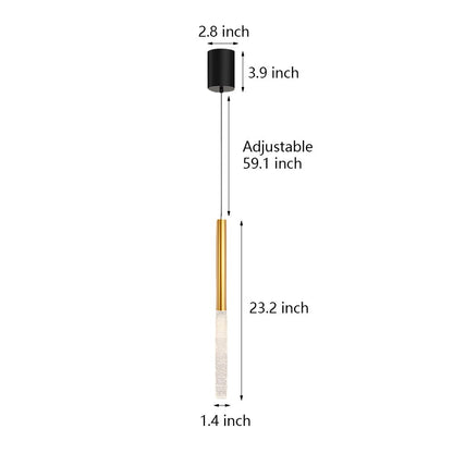 Bubble-Textured Elongated Aluminum Cylinder Pendant Light with 3-Step Colour Temperature in Gold