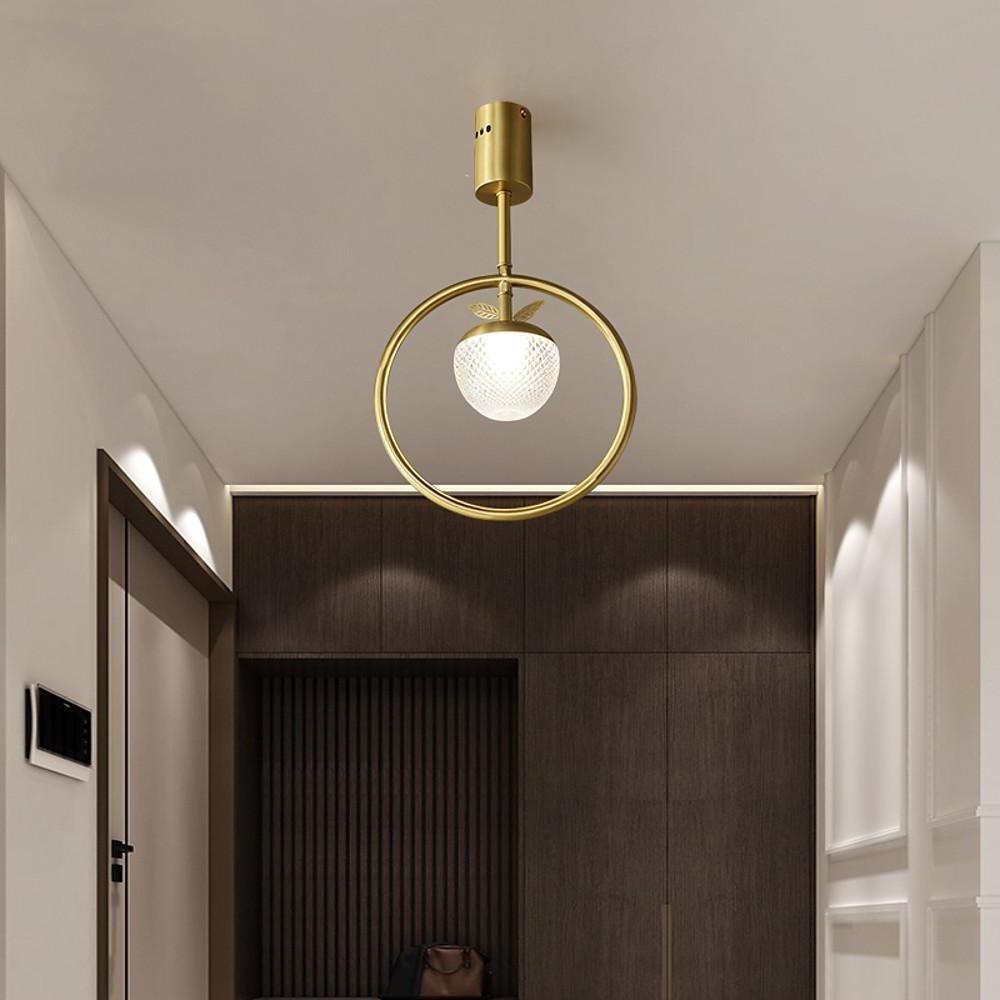 Copper Ring Semi Flush Ceiling Light Gold Acrylic Globe 10 Inch Integrated LED Warm White 3000K Nordic