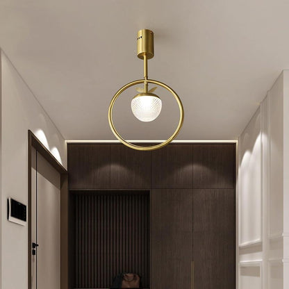 Copper Ring Semi Flush Ceiling Light Gold Acrylic Globe 10 Inch Integrated LED Warm White 3000K Nordic