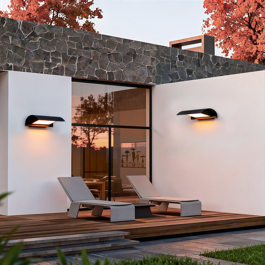 Modern Curved Visor Down-Light Aluminum PC Outdoor Wall Sconce Black IP65 85-265V 2 Sizes Garden Yard