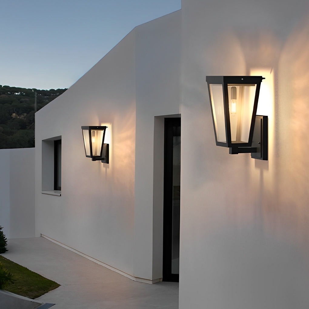 Modern LED Outdoor Wall Lantern Solar Hardwired Dual Power Die-Cast Aluminum Glass Black IP43 3000K
