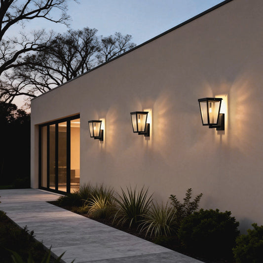 Modern LED Outdoor Wall Lantern Solar Hardwired Dual Power Die-Cast Aluminum Glass Black IP43 3000K