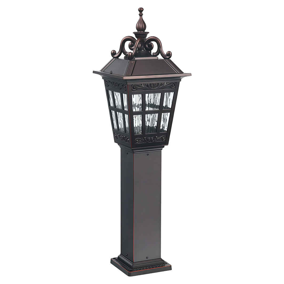 European Style External Post Light Coffee Aluminum Glass Lantern 12W 43 Inch Courtyard Garden