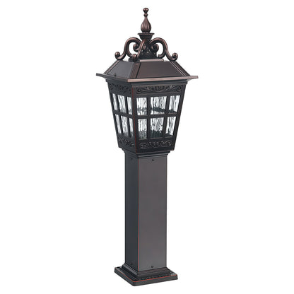 European Style External Post Light Coffee Aluminum Glass Lantern 12W 43 Inch Courtyard Garden