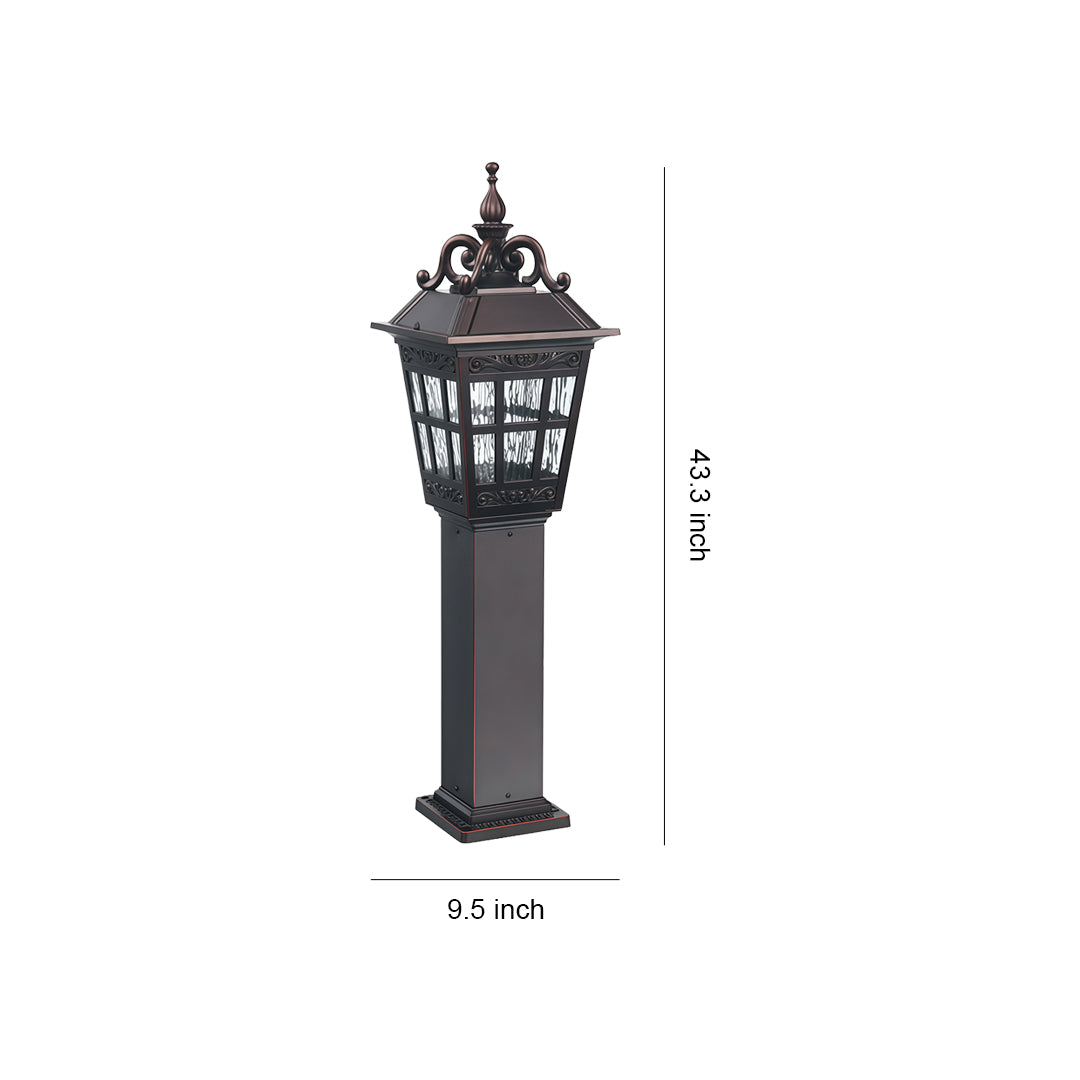 European Style External Post Light Coffee Aluminum Glass Lantern 12W 43 Inch Courtyard Garden