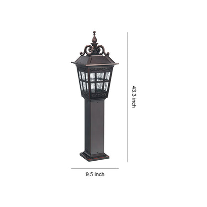 European Style External Post Light Coffee Aluminum Glass Lantern 12W 43 Inch Courtyard Garden