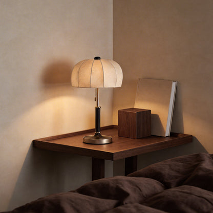 Retro Brass Walnut Dome Fabric Table Lamp Pull Chain E14 Bronze Nickel