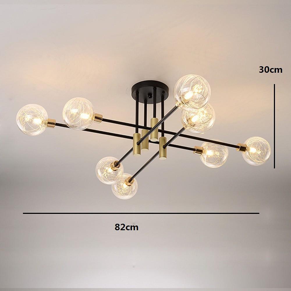 Electroplated 8-Branch Glass Shade Semi-Flush Mount Ceiling Light — Modern Nordic Black Metal G9 LED