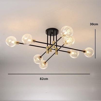 Electroplated 8-Branch Glass Shade Semi-Flush Mount Ceiling Light — Modern Nordic Black Metal G9 LED