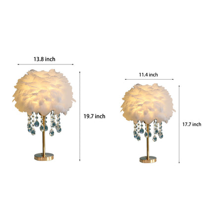 Feather Crystal Tassel Table Lamp Brushed Brass E27 White Pink Gray Two Sizes