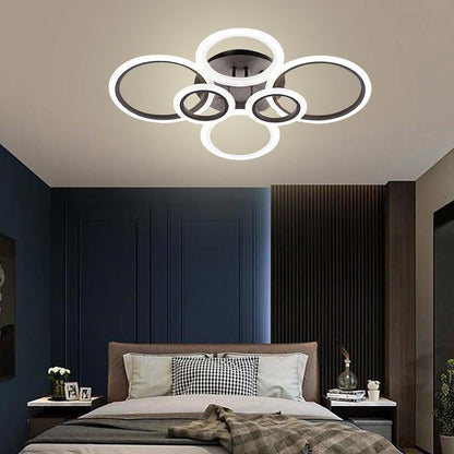 Multi-Circle Cluster Double-Tier Semi-Flush Mount Ceiling Light — Modern Aluminum Acrylic LED 4 6 8 Light