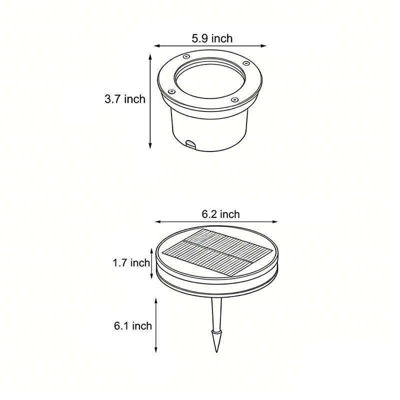 Solar Flat Garden Ground Light Aluminum Alloy Tempered Glass Side-Emitting LED IP65 Buried or Lawn
