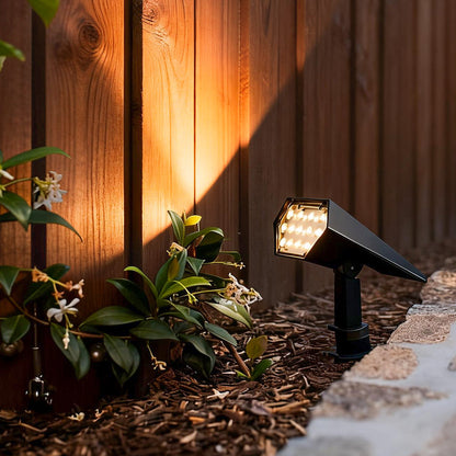 Solar Spotlight Outdoor Adjustable Garden Spike Light LED IP65 Warm White RGB 3W 210LM Auto Dusk to Dawn Black 2 Pack