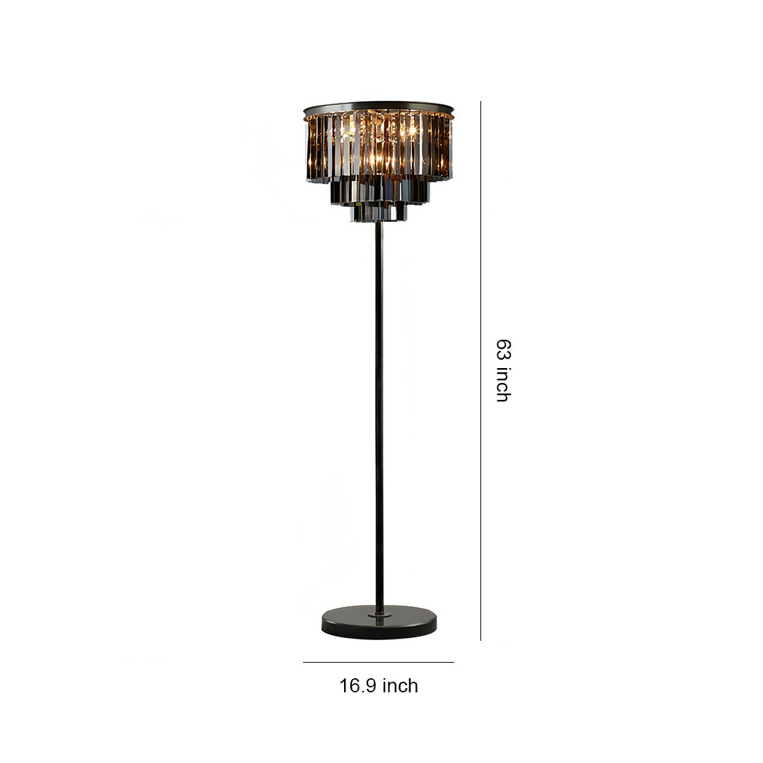 Decorative Floor Lamp Handcrafted Crystal Shade Black Iron E14 Foot Switch American Glamorous Transparent Amber Smoky Gray 63 Inch