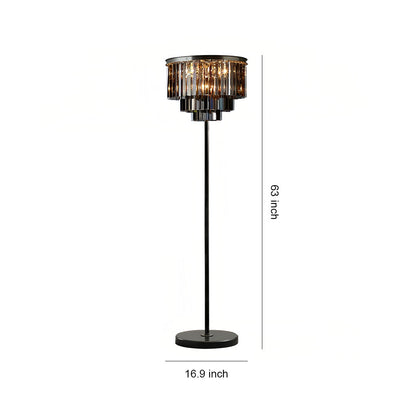 Decorative Floor Lamp Handcrafted Crystal Shade Black Iron E14 Foot Switch American Glamorous Transparent Amber Smoky Gray 63 Inch