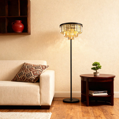 Decorative Floor Lamp Handcrafted Crystal Shade Black Iron E14 Foot Switch American Glamorous Transparent Amber Smoky Gray 63 Inch