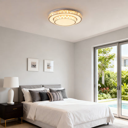 Two-Tier Crystal Flush Mount Round Square Rectangle Chrome