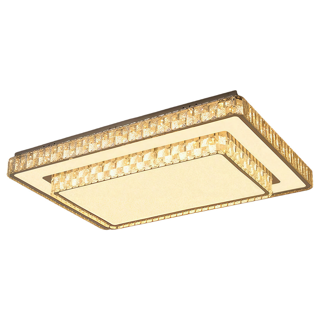 Two-Tier Crystal Flush Mount Round Square Rectangle Chrome