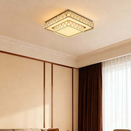 Two-Tier Crystal Flush Mount Round Square Rectangle Chrome