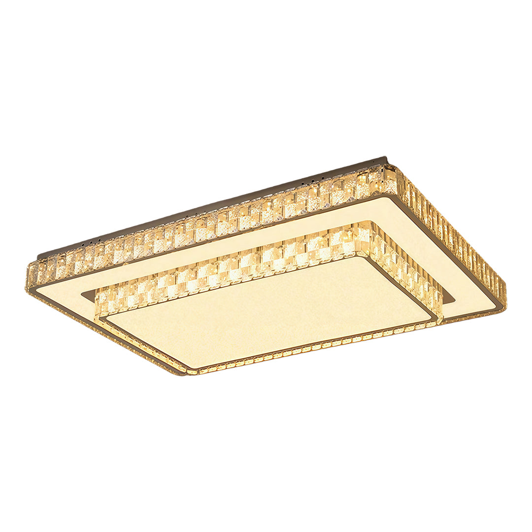 Two-Tier Crystal Flush Mount Round Square Rectangle Chrome